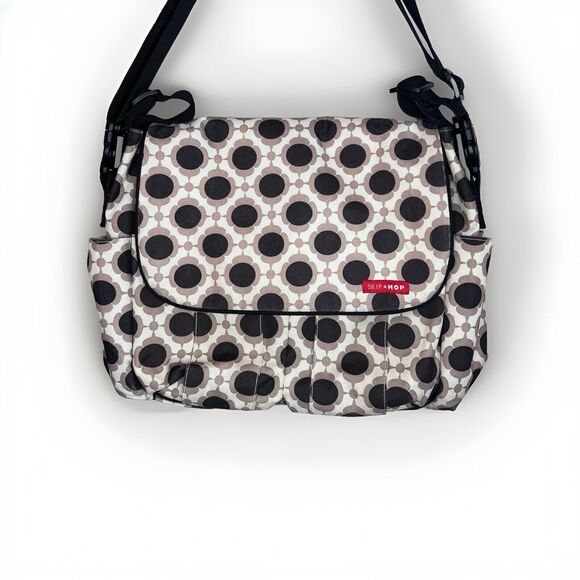 Skip Hop Handbags - Skip Hop Dash Deluxe Diaper Bag Black Polka Dot Large Unisex Multiple Pockets